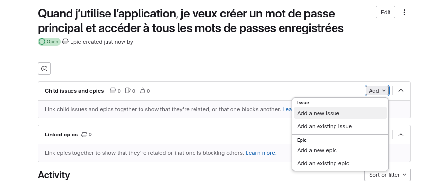 Gitlab créer story