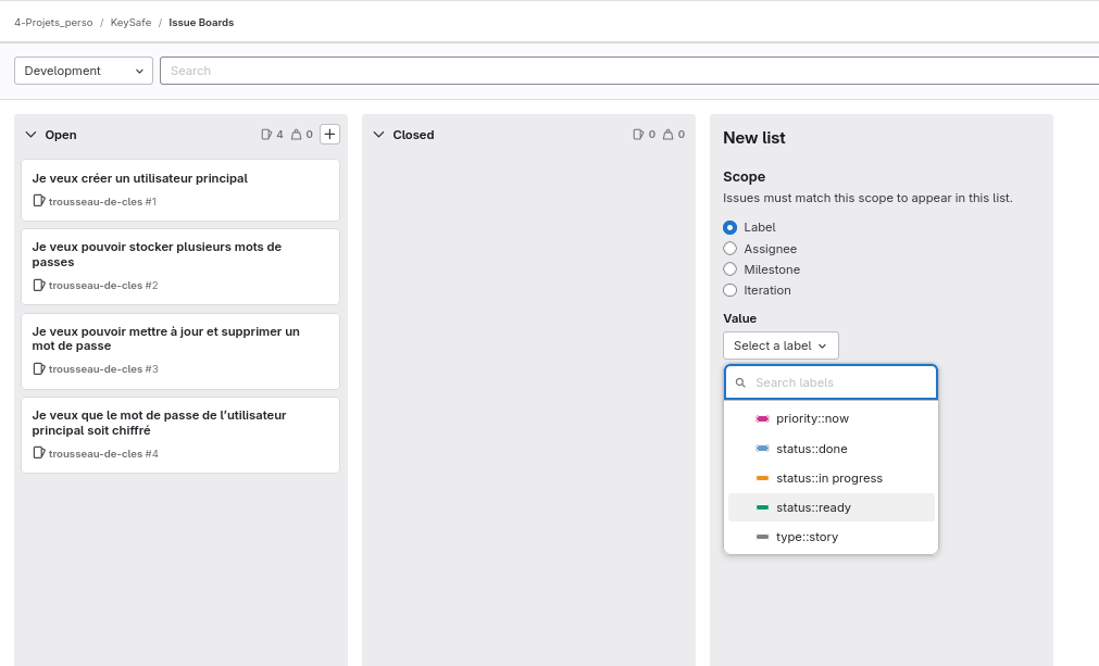 Gitlab development issue board add listes