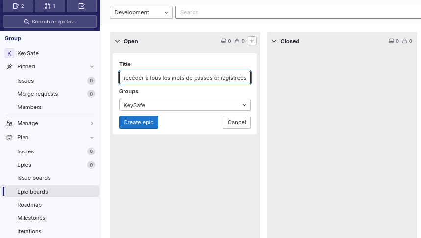 Gitlab creer Epics