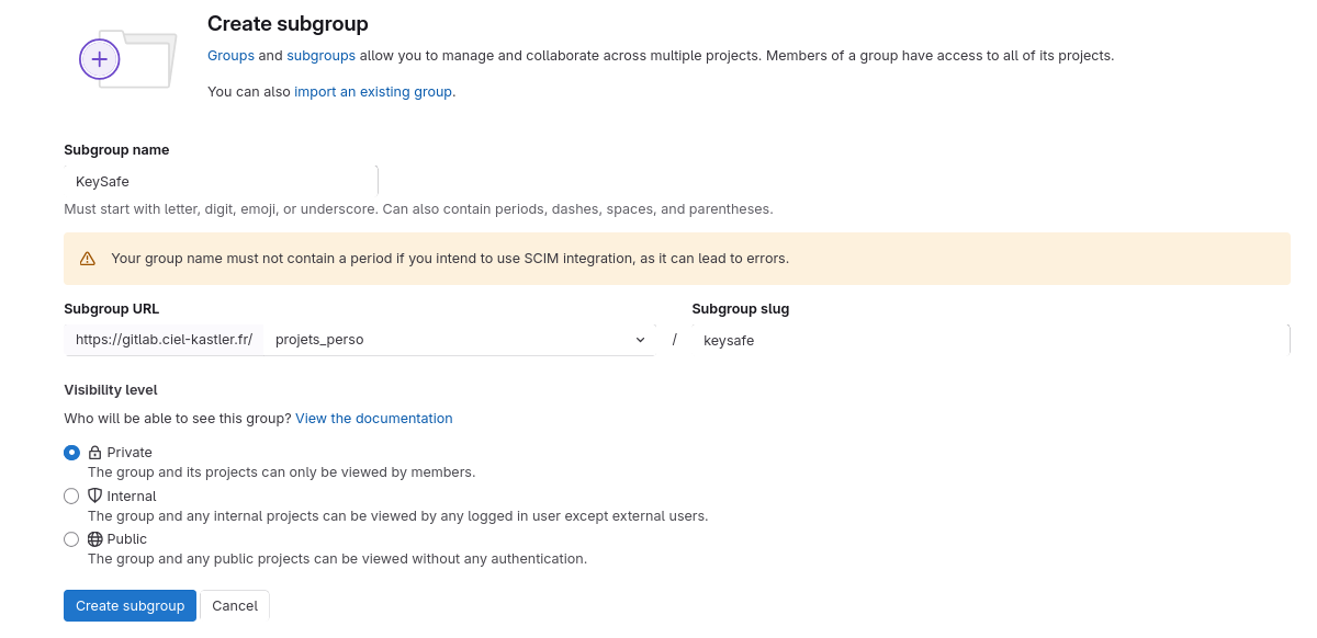 Gitlab creer groupe