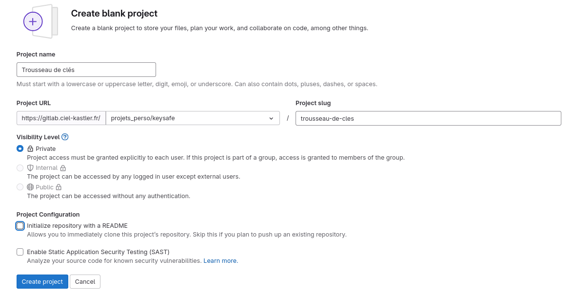 Gitlab creer projet