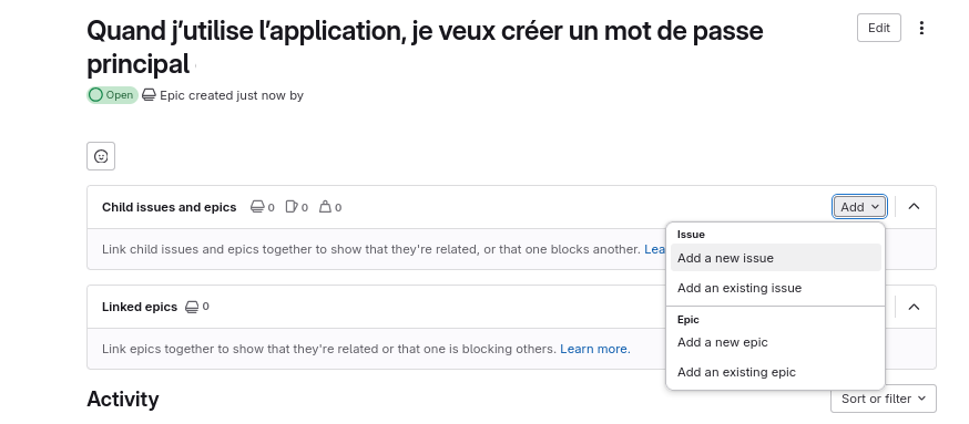 Gitlab créer story