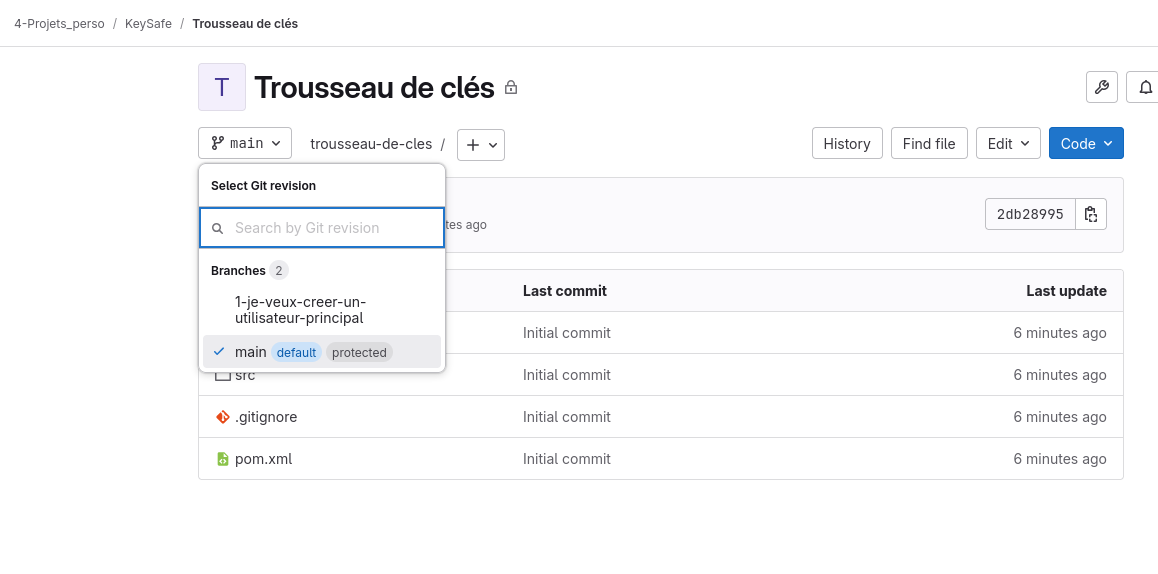 Gitlab merge request nouvelle branche 